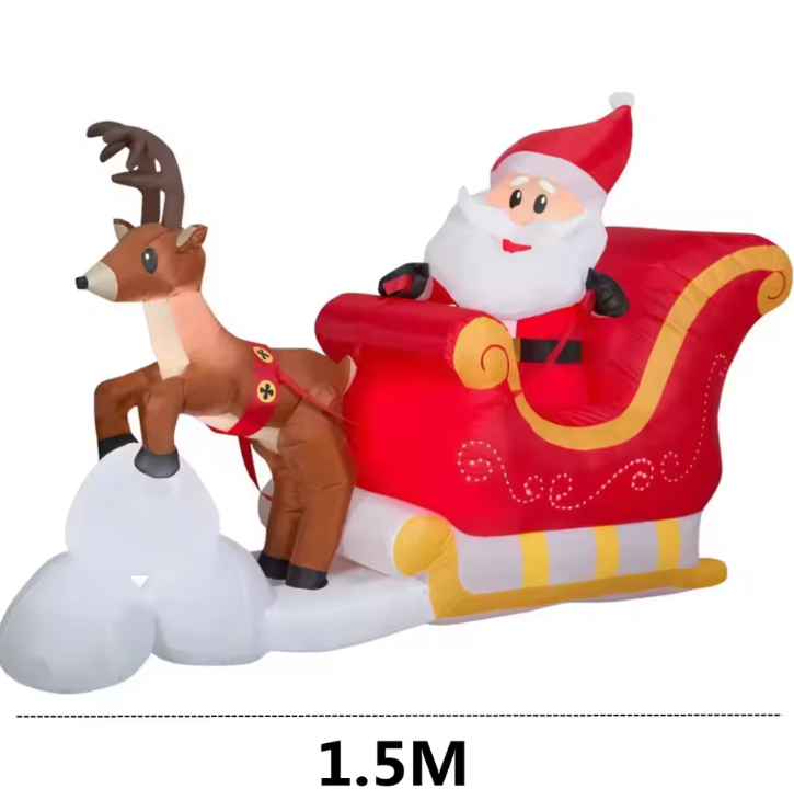 Trineo inflable de Papá Noel con renos – Decoración navideña exterior iluminada con LED