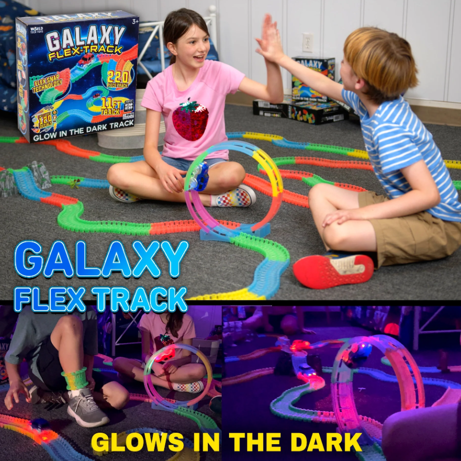 Conjunto de Pista de Corrida Brilha no Escuro Galaxy Flex Track – 220 Peças com Carro de Luz LED