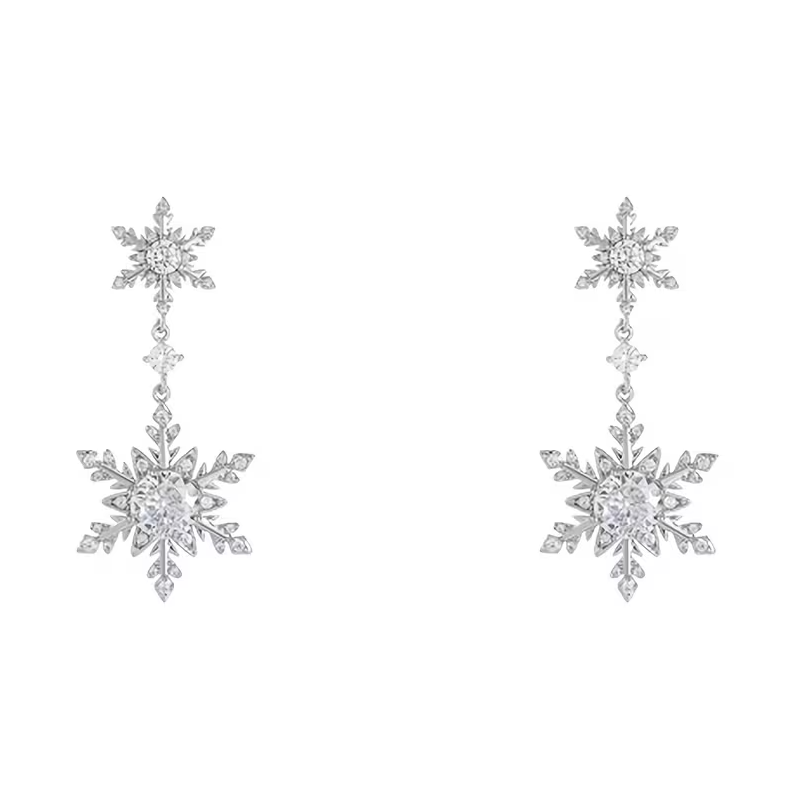 Brincos Pendentes Floco de Neve Brilhantes – Joias de Inverno com Strass