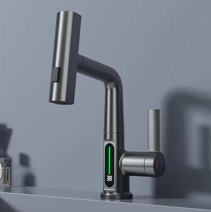 Digital Temperature Display Pull-Out Basin Faucet