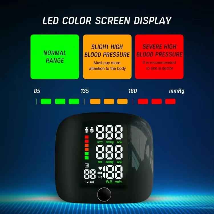 Monitor de Pressão Arterial de Pulso Recarregável com Visor LED