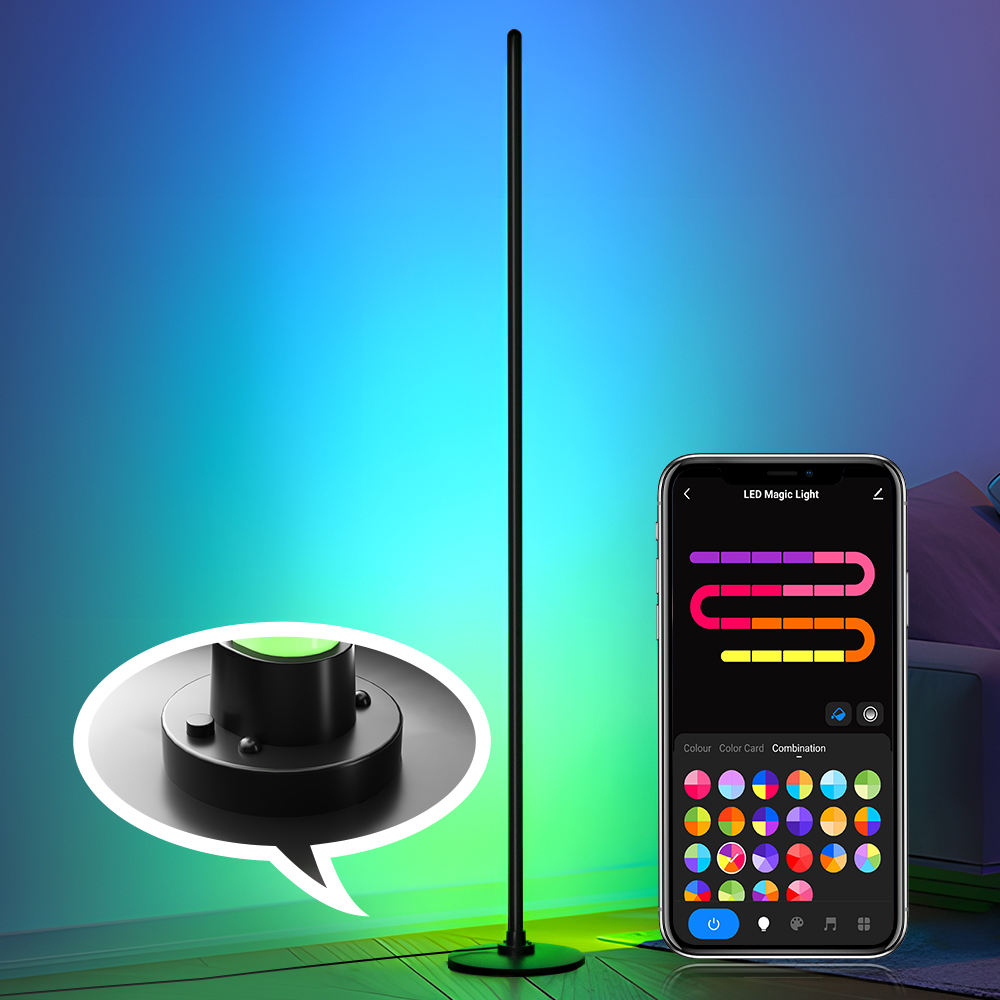 Lámpara de pie LED RGBIC inteligente - Lámpara de ambiente moderna que cambia de color