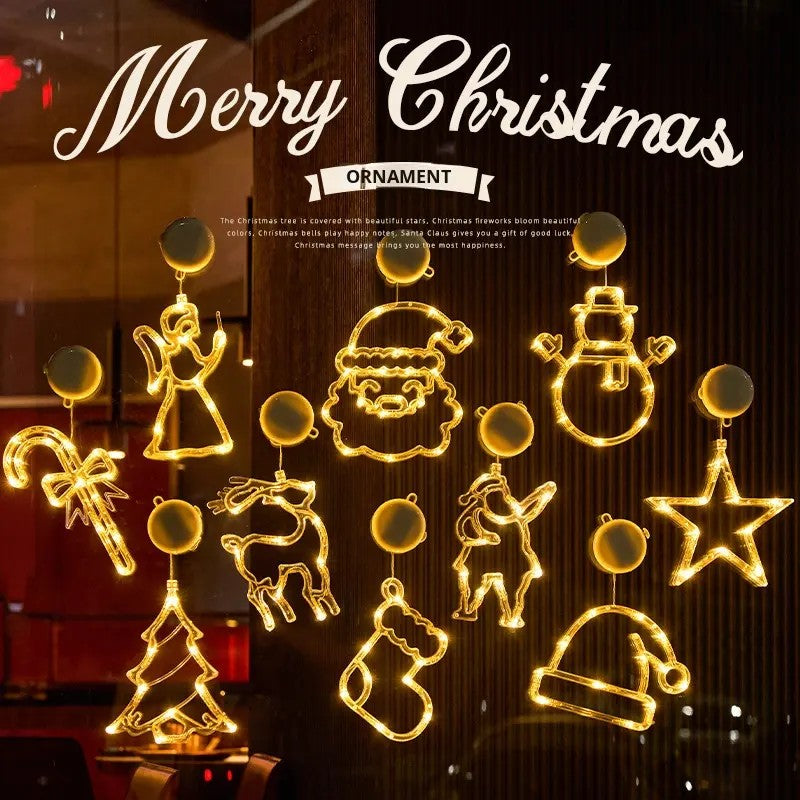Lámpara colgante de ventosa LED de Navidad con copo de nieve y Papá Noel – Decoración festiva para ventana/pared