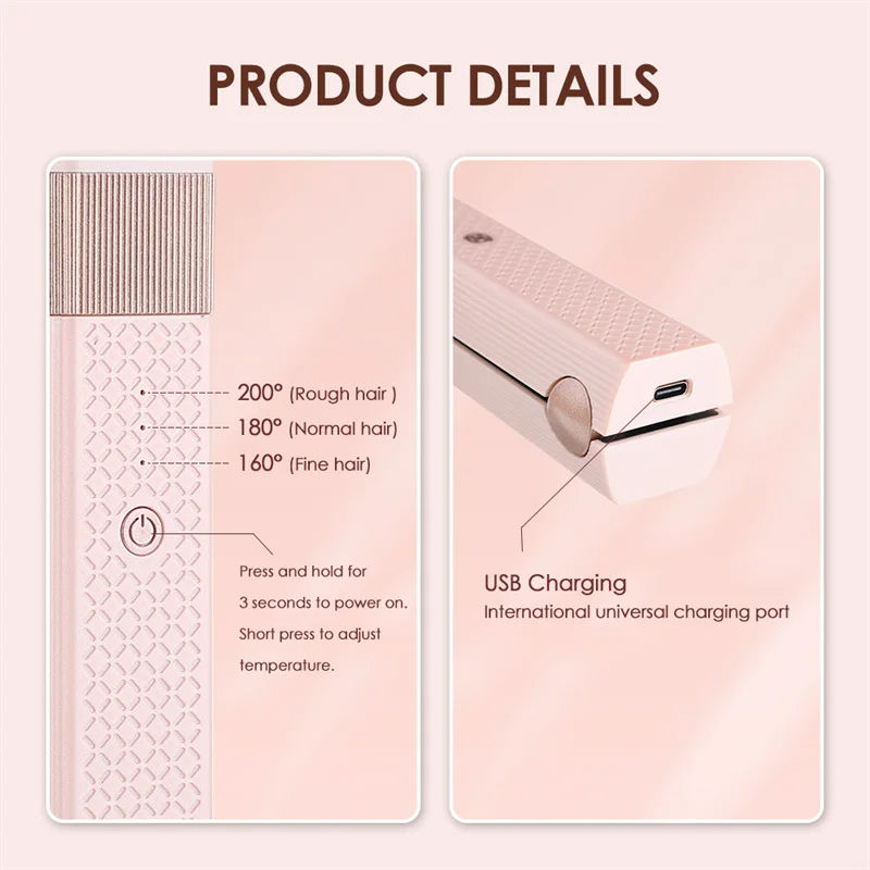 Cordless USB Mini Hair Straightener & Curler with Ceramic Plates
