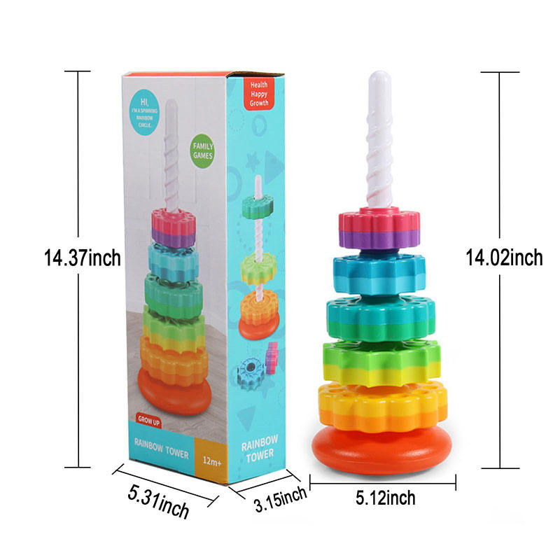 Torre Arco-Íris Rotativa - Brinquedo de Empilhar Montessori