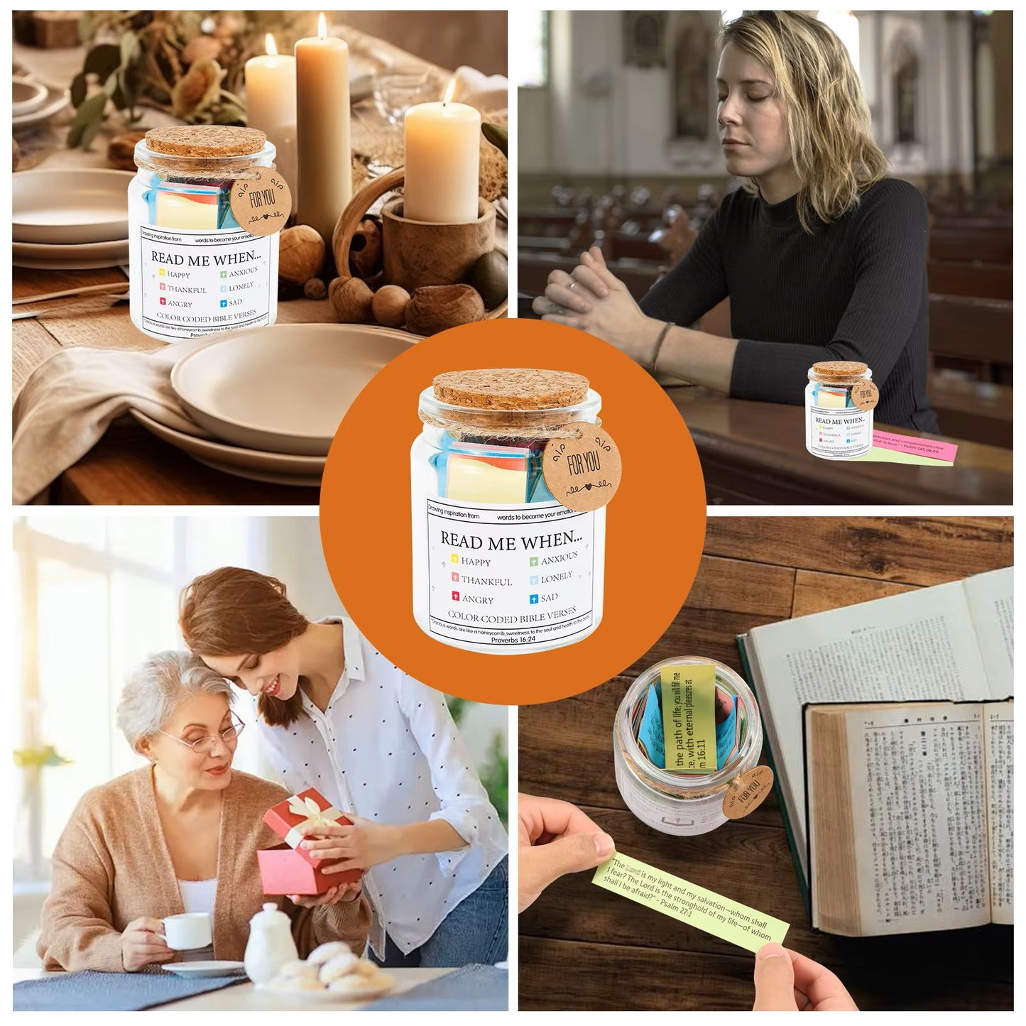 Christian Card Jar Reusable Bible Verse Jar with 365+ Daily Scriptures Handmade Colorful Prayer Jar