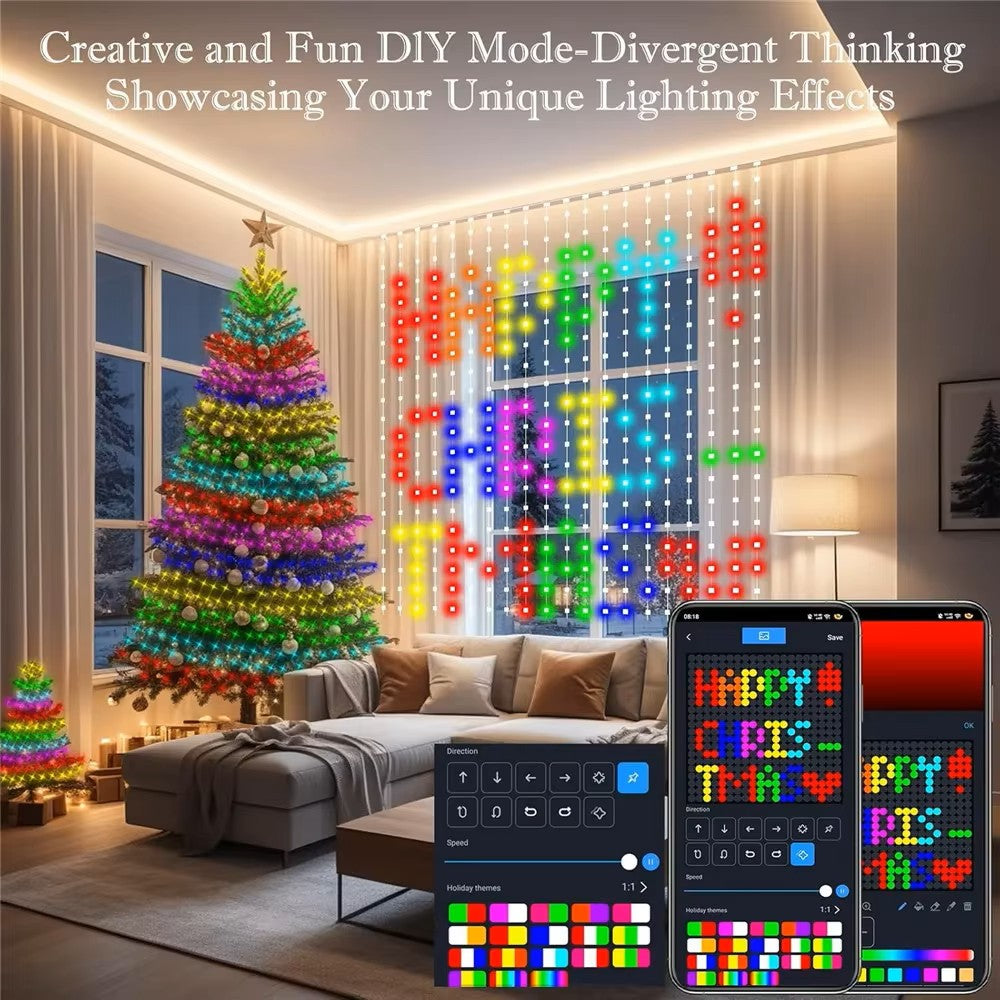 Cortinas de Luz Inteligentes LED RGB 400-800 – Sincronização Musical, Controlo por Aplicação e Controlo Remoto, Luzes de Festa
