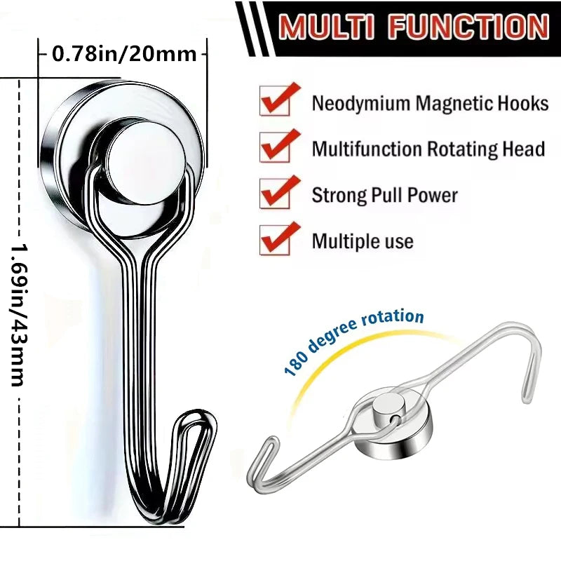 Ganchos Magnéticos de Serviço Pesado (16mm / 20mm, Neodímio, Tração Forte)