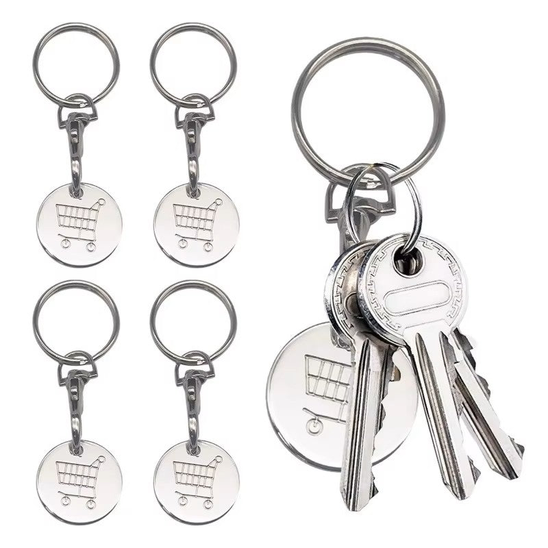 Universal Stainless Steel Trolley Token Keychain - Reusable Cart Coin