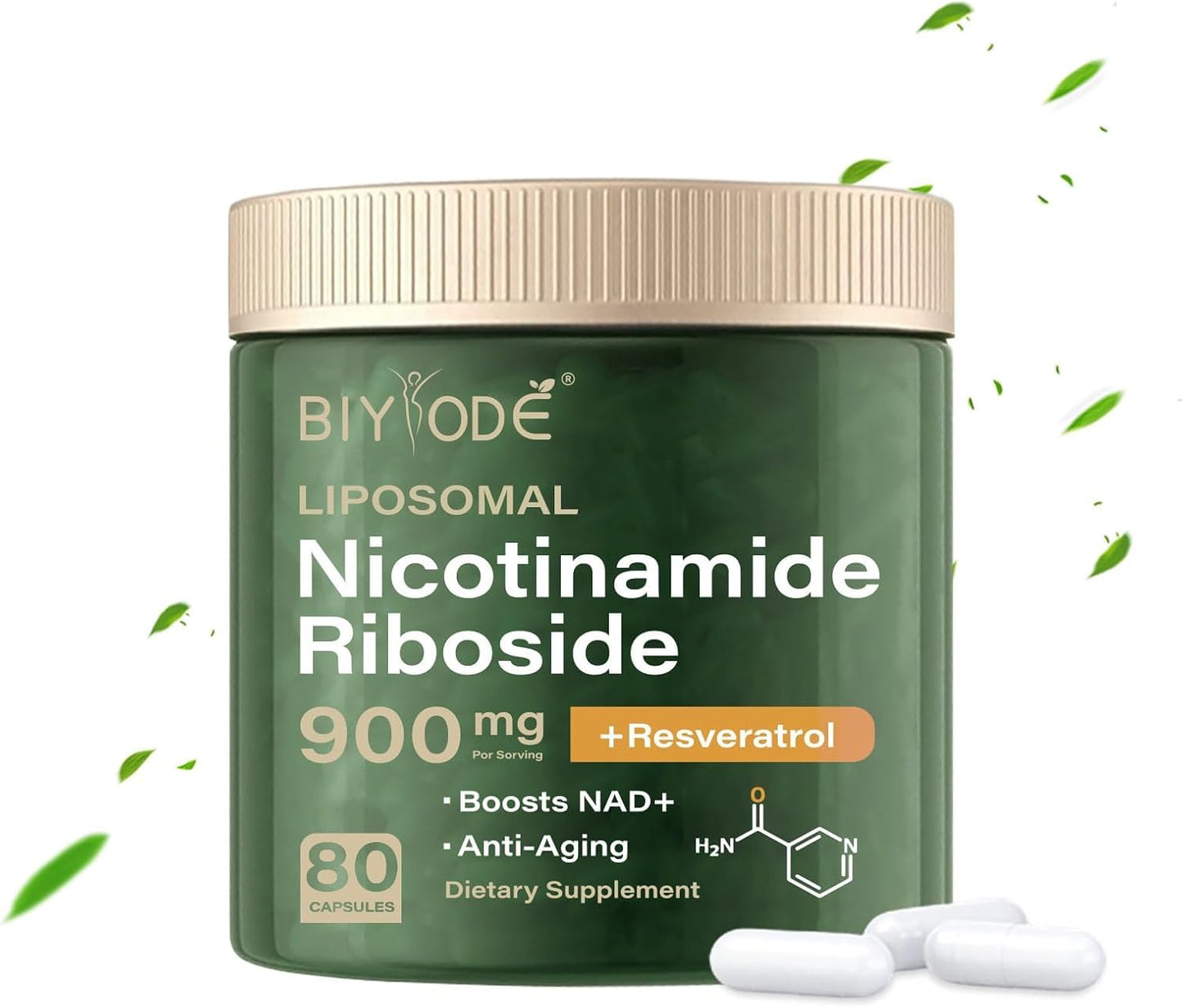 Liposomal NAD+ Nicotinamide Riboside Capsules 900mg with Resveratrol & Quercetin – Energy & Anti-Aging Support 80 Capsules