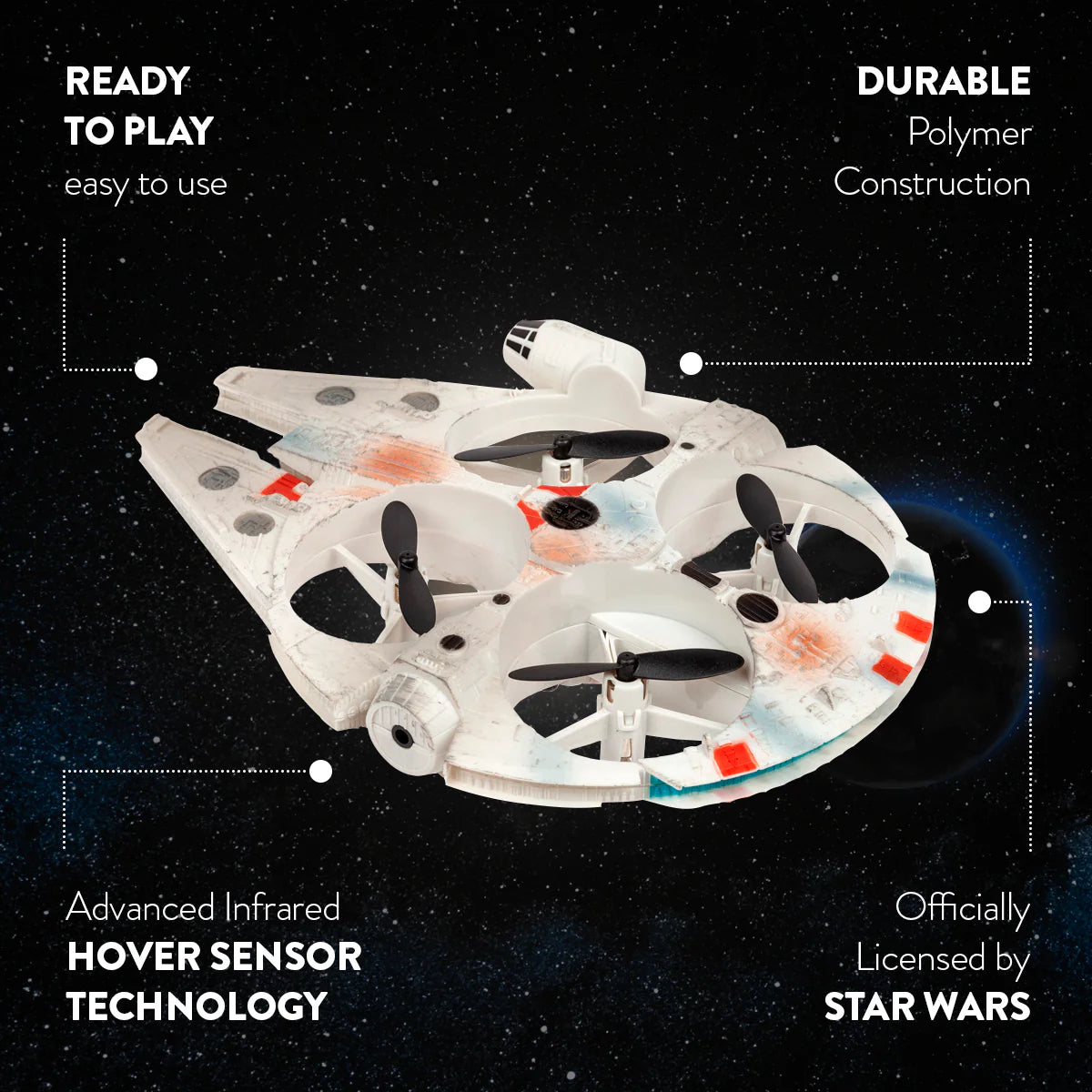 Drone Quadricóptero com Sensor de Movimento Millennium Falcon Star Wars