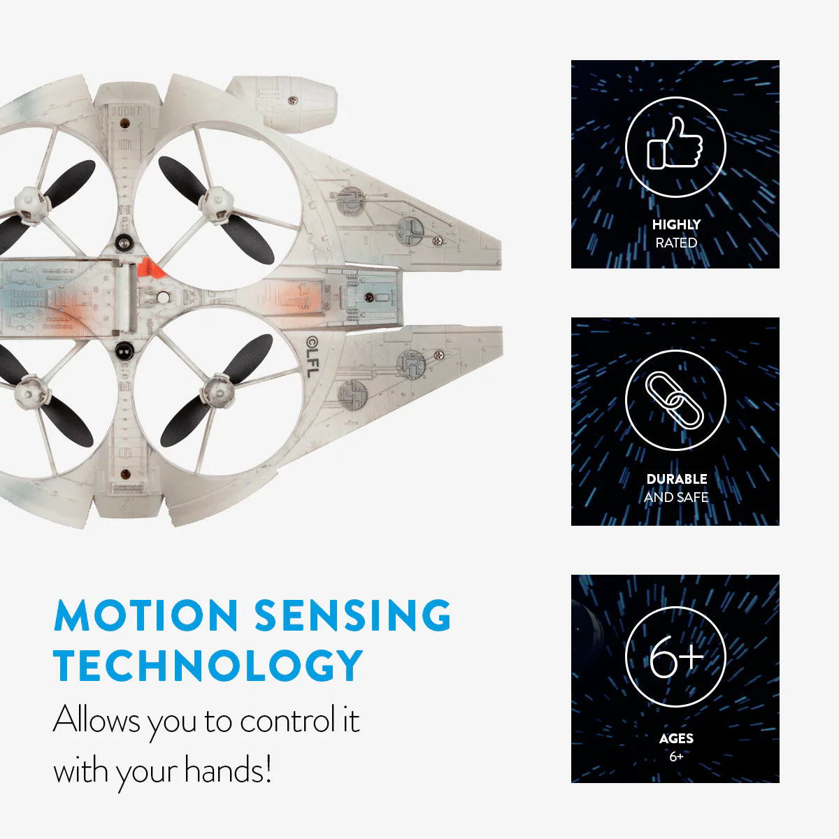 Drone Quadricóptero com Sensor de Movimento Millennium Falcon Star Wars