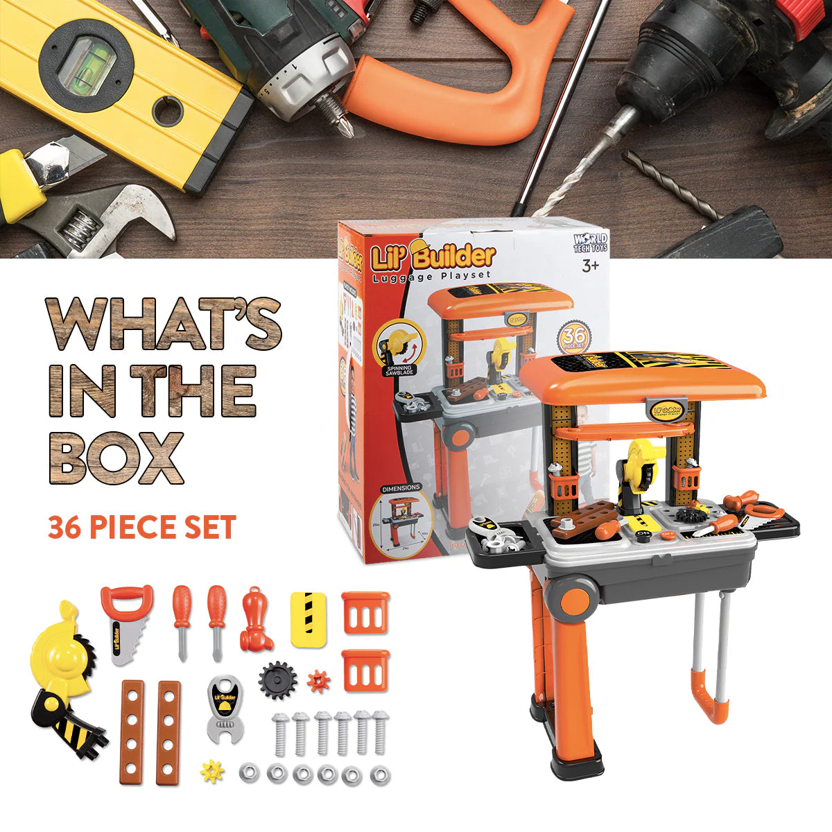 Juego de construcción "Pequeño Constructor" en maleta – Kit de 36 piezas para juego de rol infantil