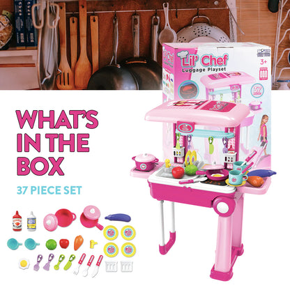 Conjunto de Brinquedos Chef de Mala – Kit de Cozinha e Brincadeira de Faz de Conta de 37 Peças para Crianças