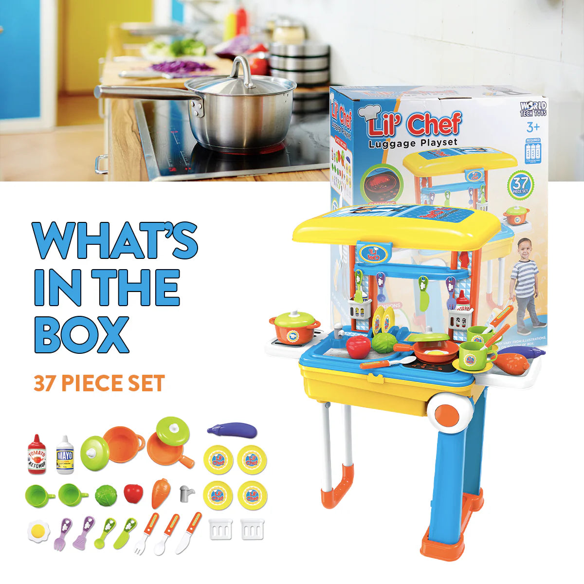Conjunto de Brinquedos Chef de Mala – Kit de Cozinha e Brincadeira de Faz de Conta de 37 Peças para Crianças
