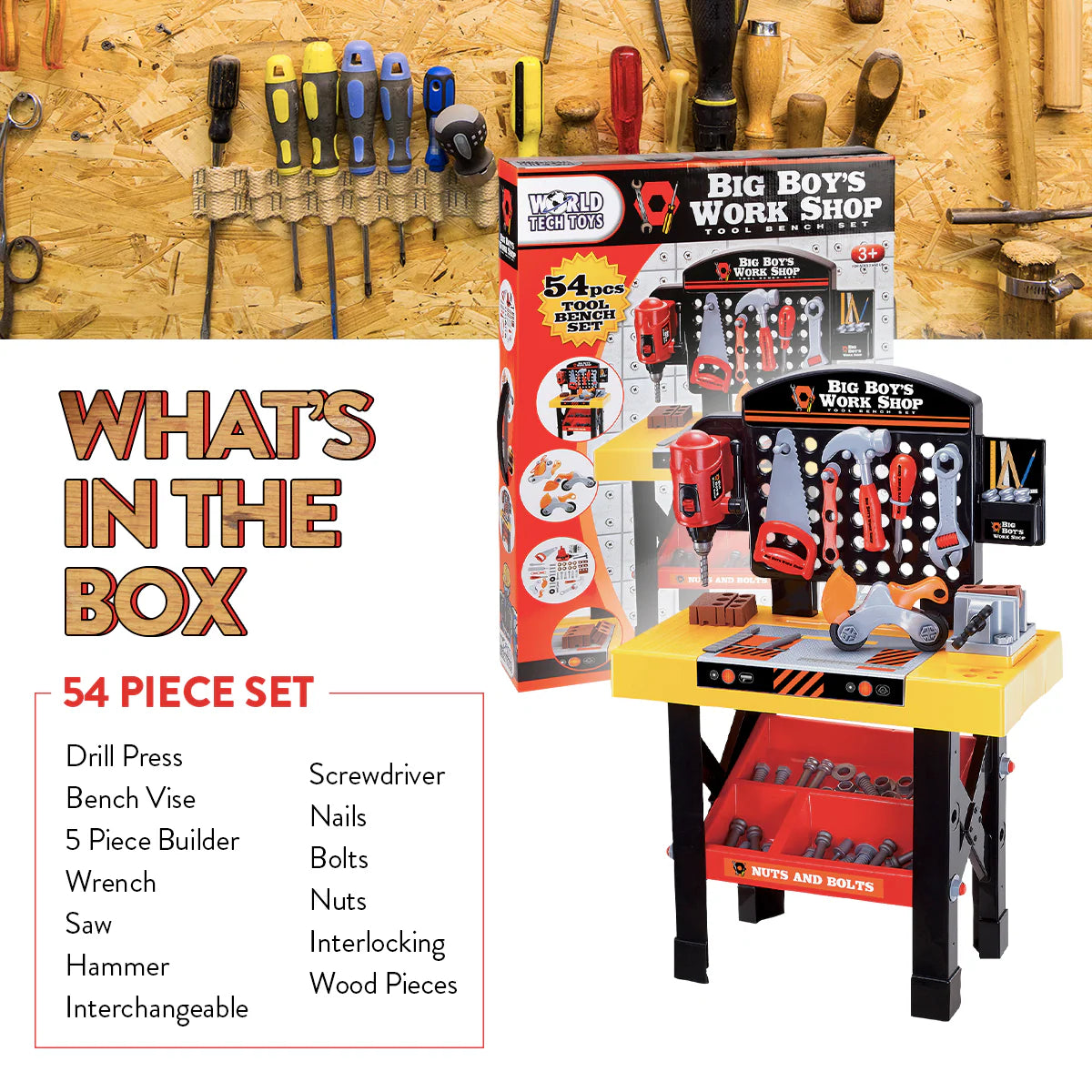 Big Boys Tool & Workbench Playset – 45 Piece Kids Construction Kit