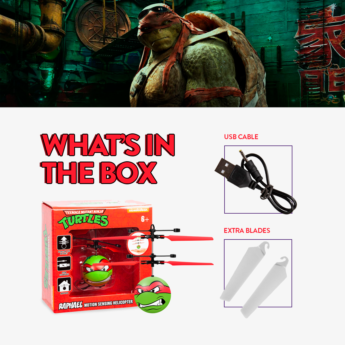 Nickelodeon TMNT Raphael Figura Voadora Helicóptero Bola OVNI IR