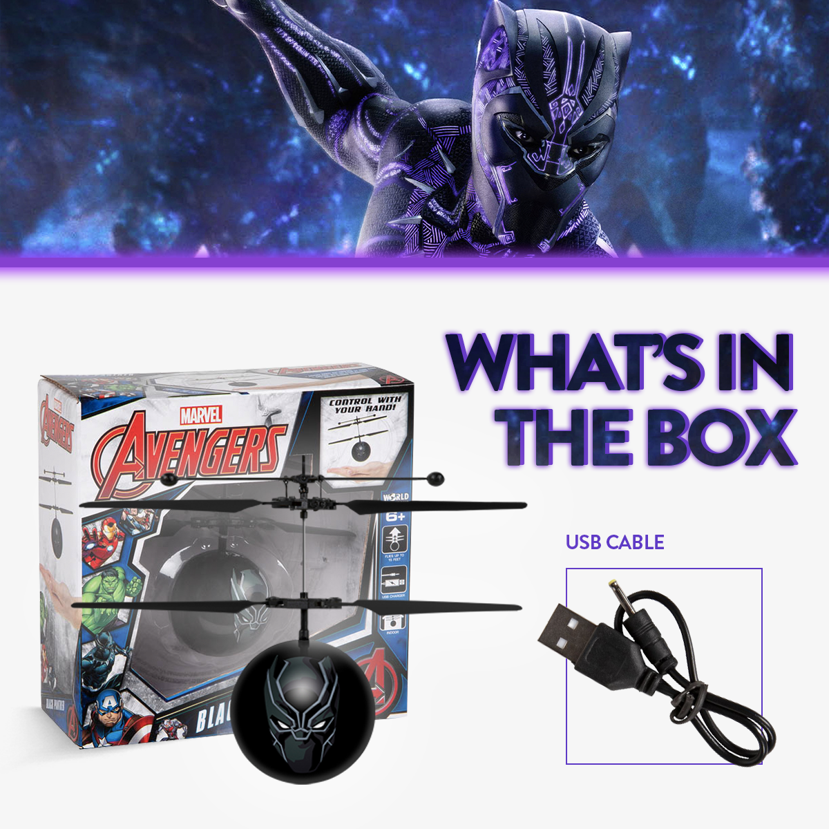 Helicóptero Marvel Avengers Black Panther IR UFO Ball