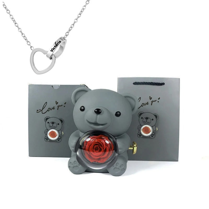Oso de peluche - Caja de regalos con rosas eternas