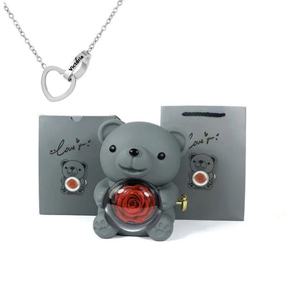Oso de peluche - Caja de regalos con rosas eternas