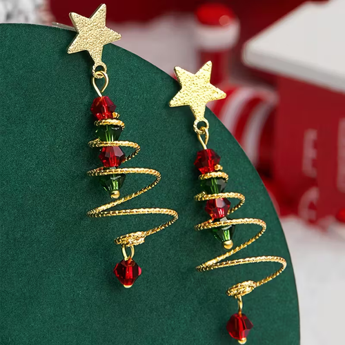 Pendientes elegantes de árbol de Navidad en espiral
