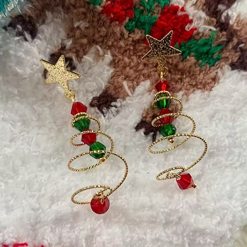Pendientes elegantes de árbol de Navidad en espiral