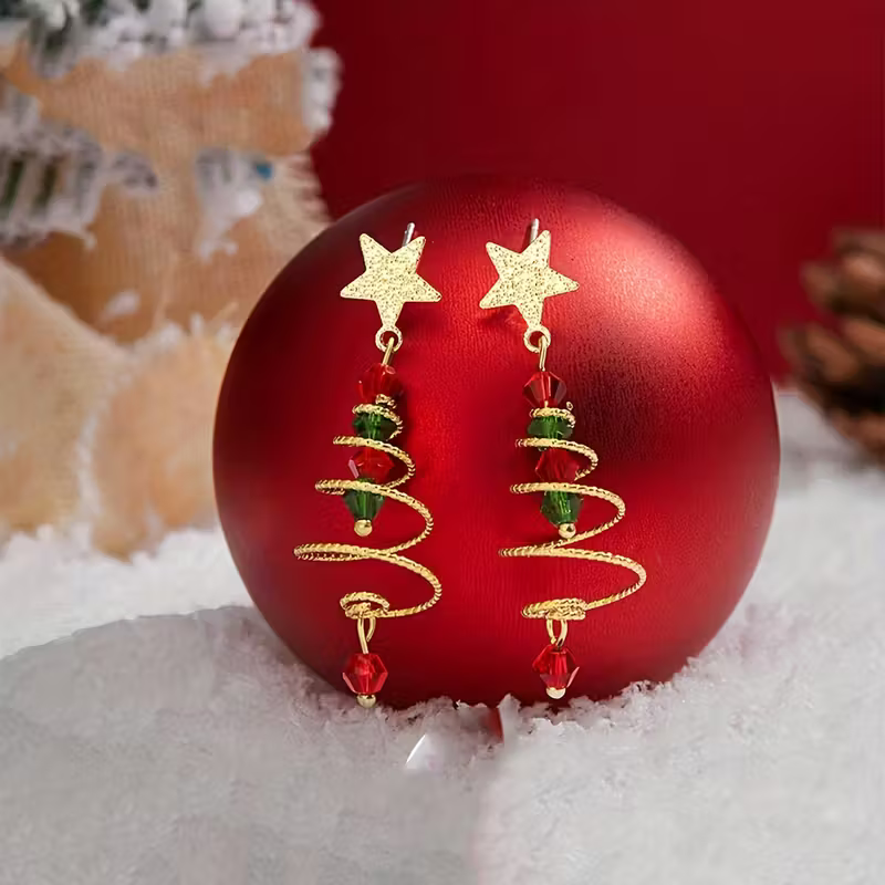 Pendientes elegantes de árbol de Navidad en espiral