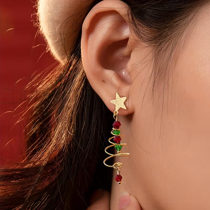 Pendientes elegantes de árbol de Navidad en espiral