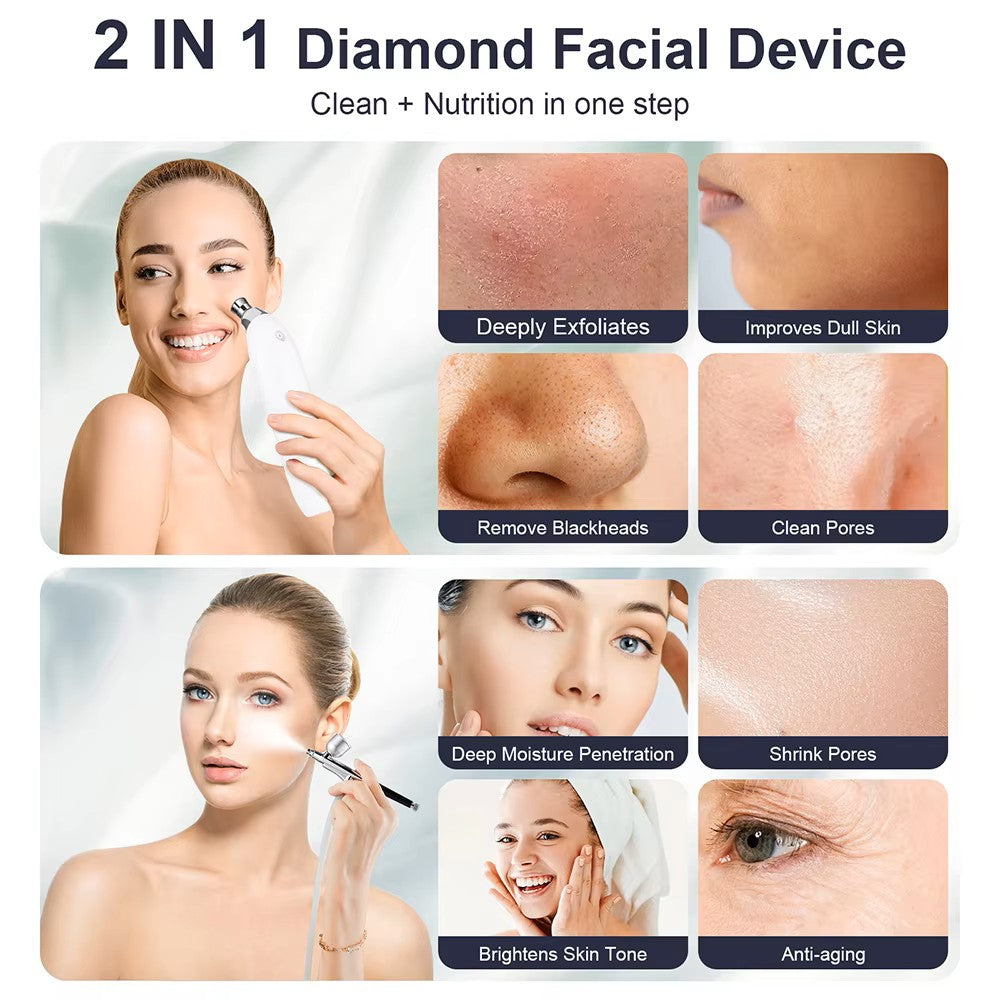 Máquina portátil de microdermoabrasión de diamante para peeling facial - Limpiador profundo de poros y extractor de espinillas al vacío - Para exfoliación y rejuvenecimiento de la piel