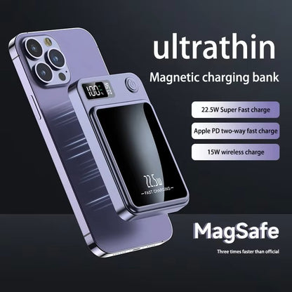 Batería externa magnética inalámbrica de 22,5 W – Cargador portátil ultradelgado de carga rápida – Batería externa compacta para viajes para iPhone, Android y Huawei
