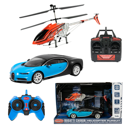 Set de persecución de coche RC Bugatti Chiron y helicóptero con giróscopo de 3,5 canales