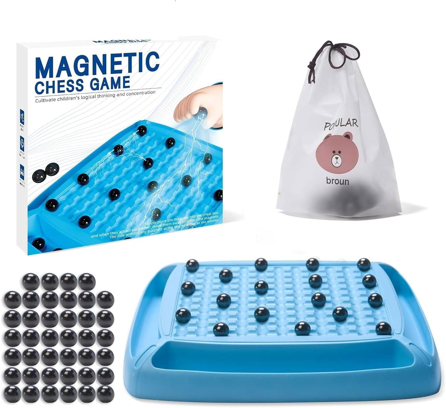 Divertido juego de mesa de ajedrez magnético familiar – 40 piedras magnéticas – Juego de mesa educativo para niños y adultos