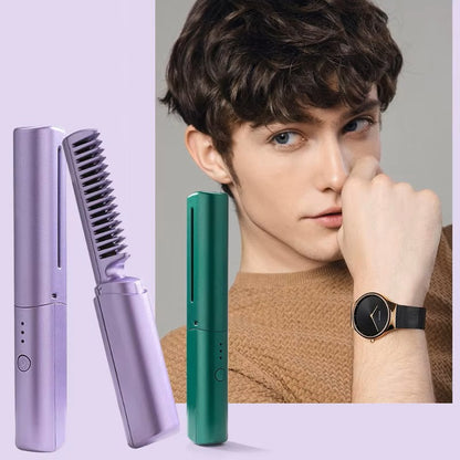 Portable Wireless Electric Hair Straightener Brush - Cordless Ionic Heating Comb for Smooth & Curly Hair - USB Rechargeable Travel Hair Styler