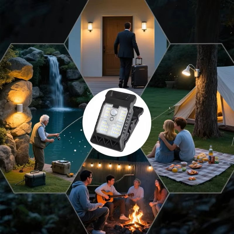 Luz solar de seguridad exterior con clip – Lámpara LED impermeable con sensor de movimiento