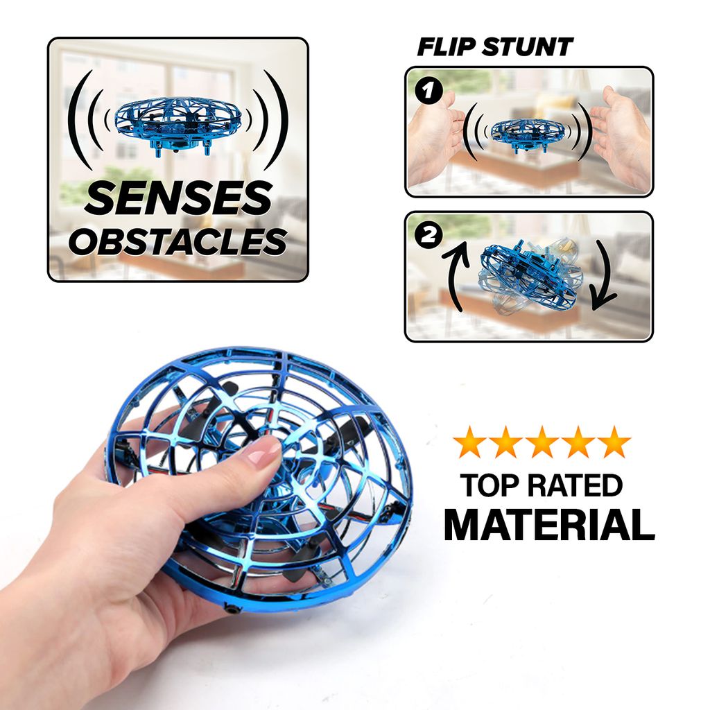 Helicóptero UFO Intelli Sense con detección de movimiento – Helicóptero flotante controlado a mano con luces LED y cargador USB