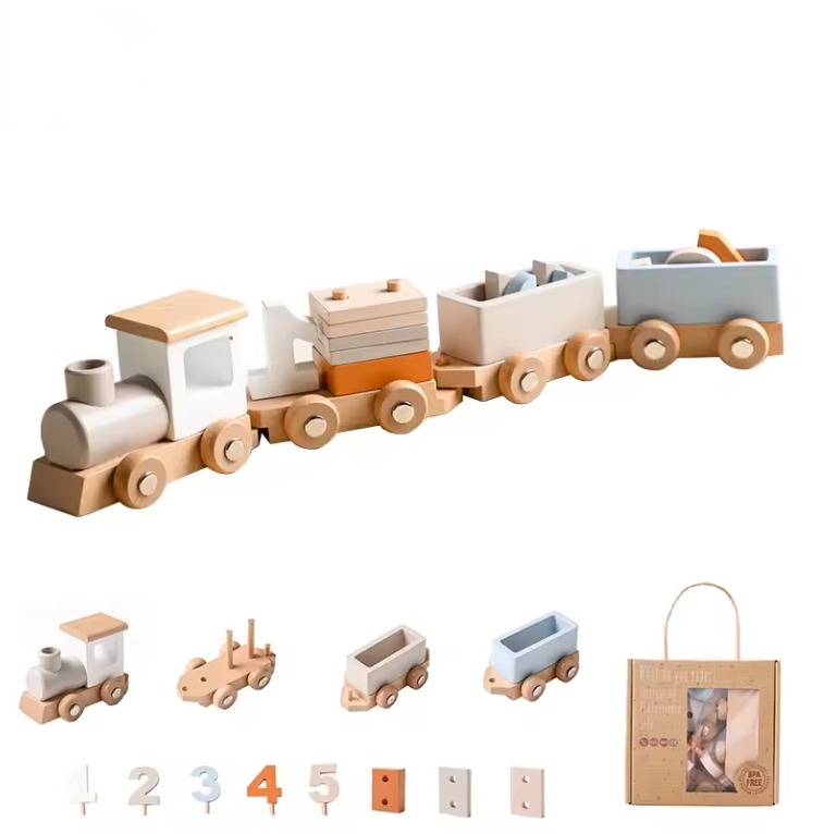 Comboio de Madeira com Números – Brinquedo Educativo Montessori de Puxar para Crianças Pequenas