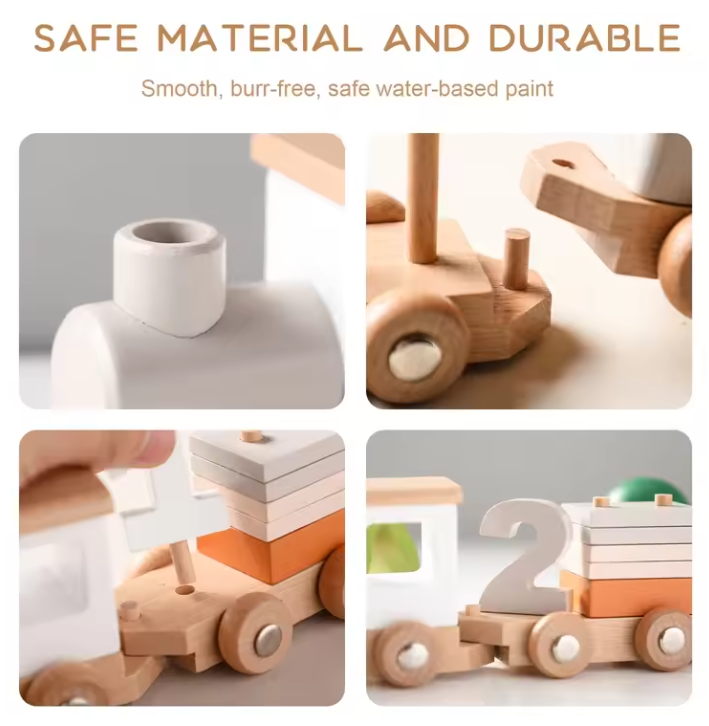 Comboio de Madeira com Números – Brinquedo Educativo Montessori de Puxar para Crianças Pequenas