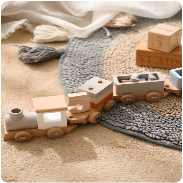 Comboio de Madeira com Números – Brinquedo Educativo Montessori de Puxar para Crianças Pequenas