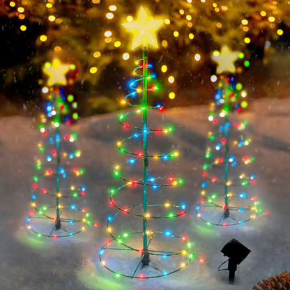 Luzes Solares em Espiral para Árvore de Natal – Decoração de Caminho de Jardim LED Exterior