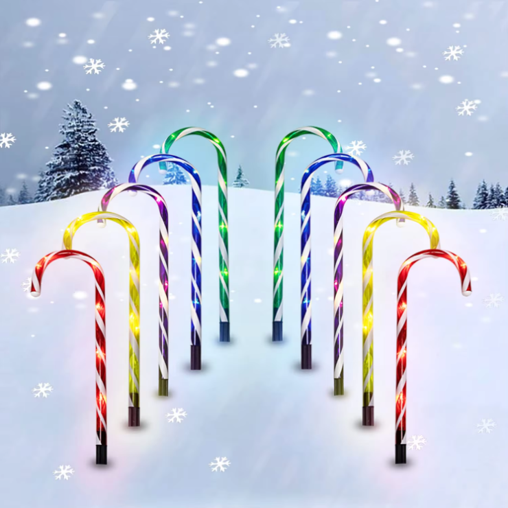 Luces LED de camino con forma de bastón de caramelo para exteriores – Decoraciones navideñas para patio