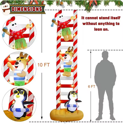 10FT Christmas Inflatable Beach Themed Ladder – LED Light-Up Blow-Up Display