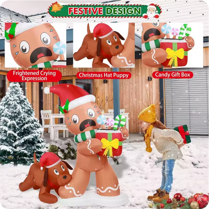 Muñeco de jengibre y perro inflables de Navidad de 5 pies – con luces LED para decoración exterior