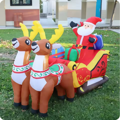 Trineo inflable de Papá Noel con renos – Decoración navideña exterior iluminada con LED