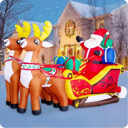 Trineo inflable de Papá Noel con renos – Decoración navideña exterior iluminada con LED