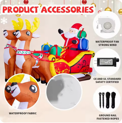 Trineo inflable de Papá Noel con renos – Decoración navideña exterior iluminada con LED