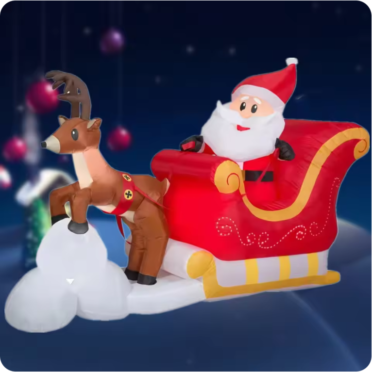 Trineo inflable de Papá Noel con renos – Decoración navideña exterior iluminada con LED