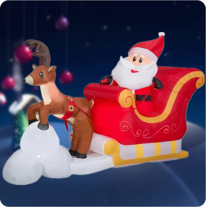 Trineo inflable de Papá Noel con renos – Decoración navideña exterior iluminada con LED