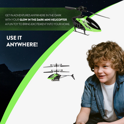 Helicóptero Hornet Glow in the Dark 2CH IR – Mini helicóptero de controlo remoto para interiores com luzes LED e carregamento USB
