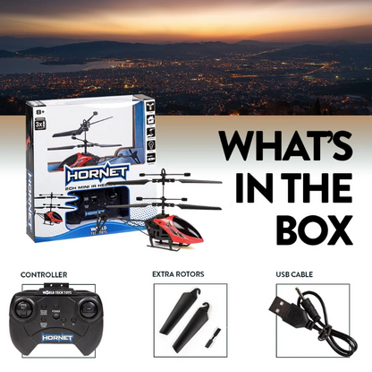 Helicóptero Hornet 2CH IR – Mini Drone de Controlo Remoto para Interior com Luzes LED e USB
