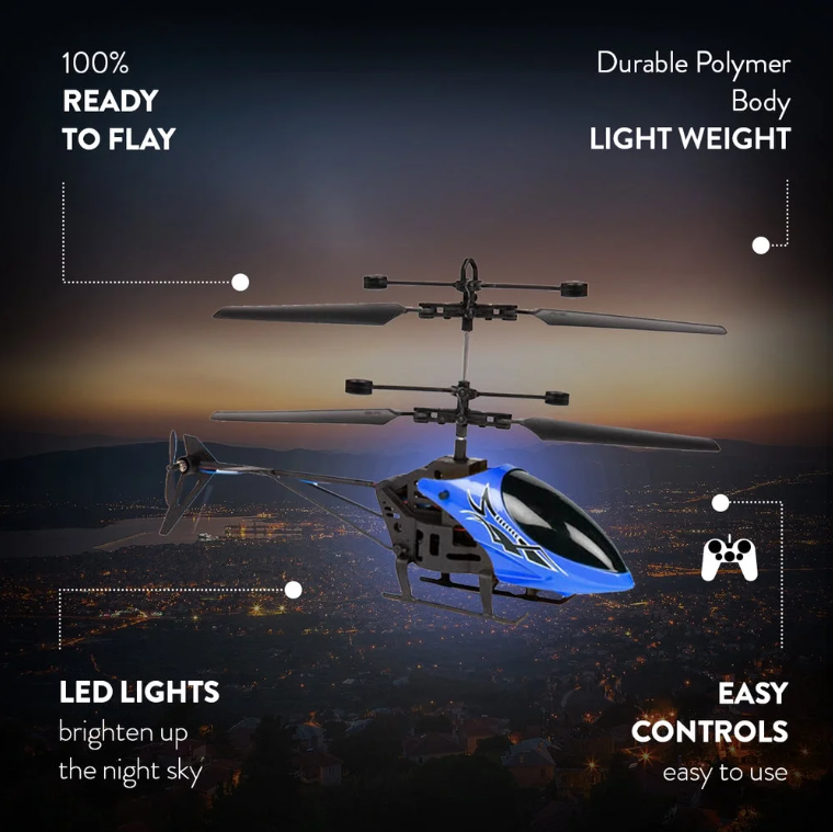 Helicóptero Hornet 2CH IR – Mini Drone de Controlo Remoto para Interior com Luzes LED e USB